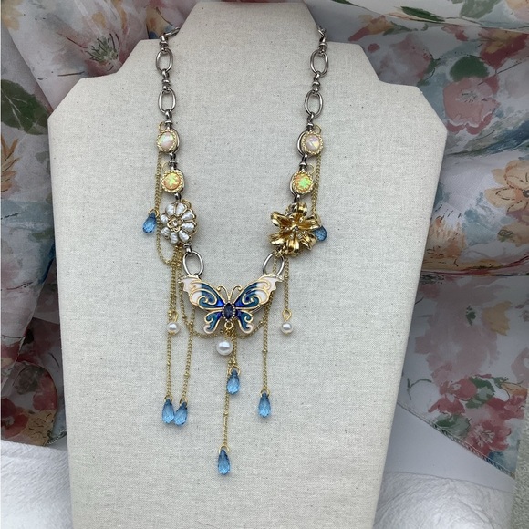 Fairycore  Blue and Gold Butterfly Necklace - Picture 2 of 2